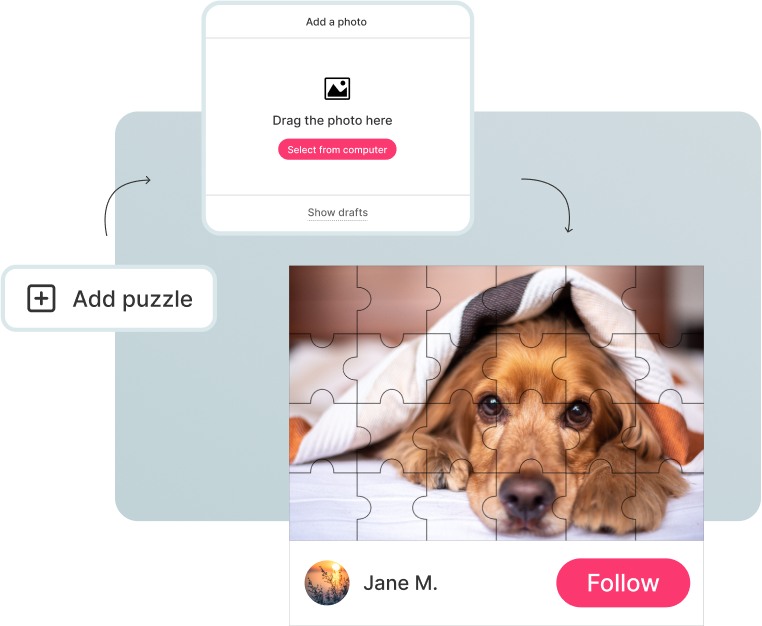 Add your own puzzles and follow the users you like <span>New!</span>